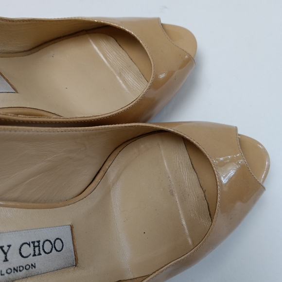 Jimmy Choo Patent Leather Sling Back Peep Toe Heels - Picture 9 of 14